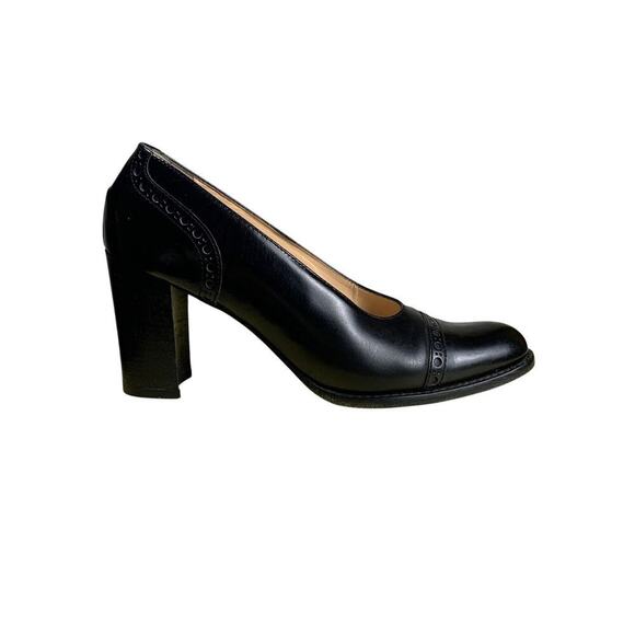 Anne Klein II Vintage 90's  Black Leather Block Heel Oxford Heels - Size 7 N - Picture 1 of 9